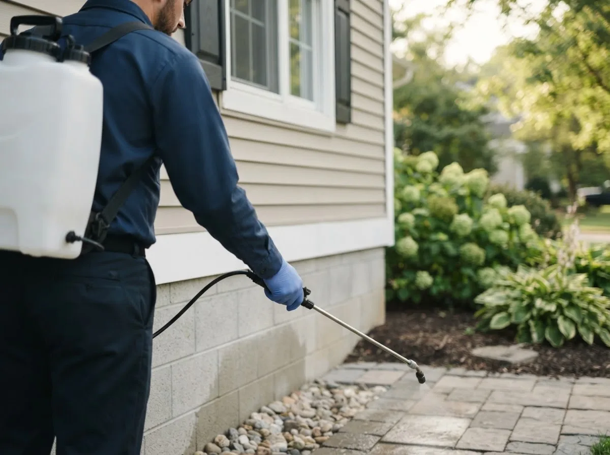 Pest control technician inspecting a home in Rapelje, MT
